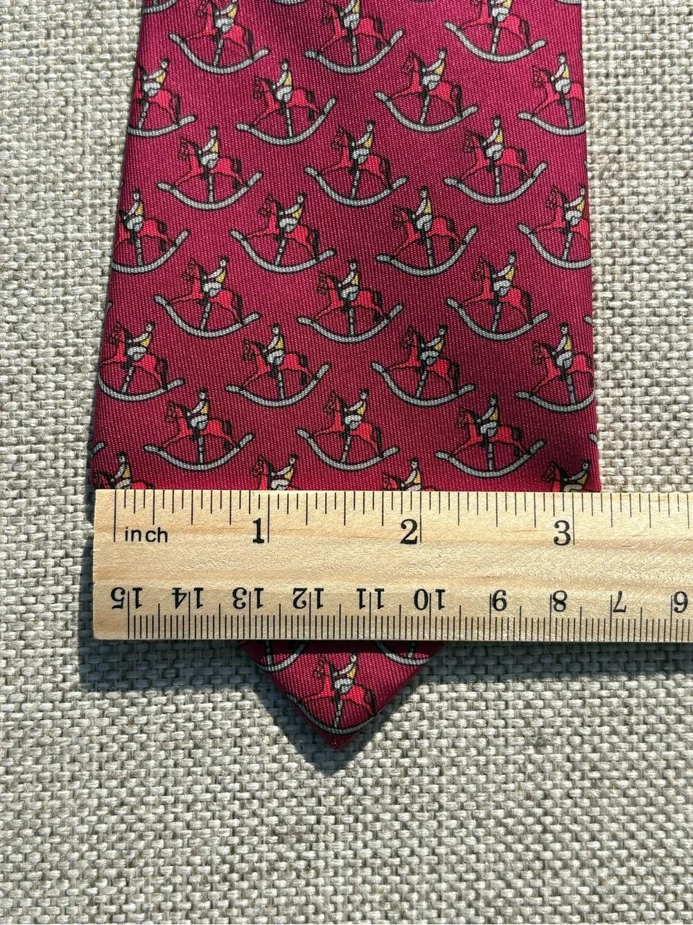 Hermès Paris Rocking Horse Rider Silk Tie Burgundy Pink France